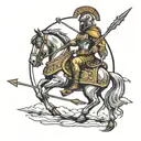 centaur with gladiator helmet with arrow facing backwards  tattoo design idea