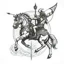 centaur with gladiator helmet with arrow facing backwards  tattoo design idea