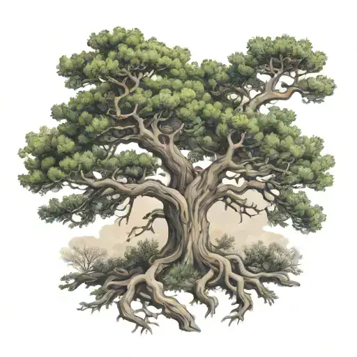 juniper tree growing tattoo design idea