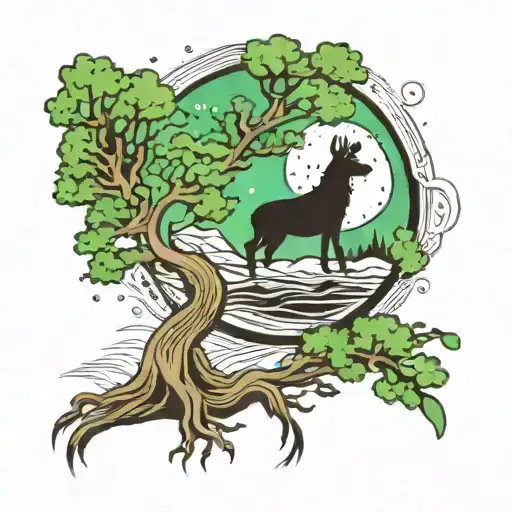 Juniper tree and northern lights tattoo design idea