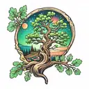 Juniper tree and northern lights tattoo design idea