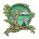 Juniper tree and northern lights tattoo design idea
