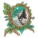 Juniper tree and northern lights tattoo design idea