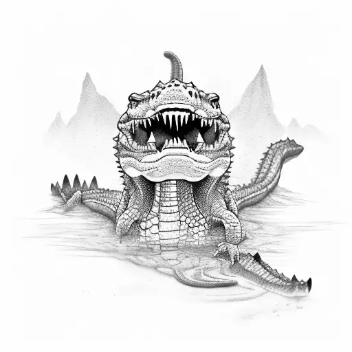 chill but fierce crocodile with long curvy tail hunting  tattoo design idea