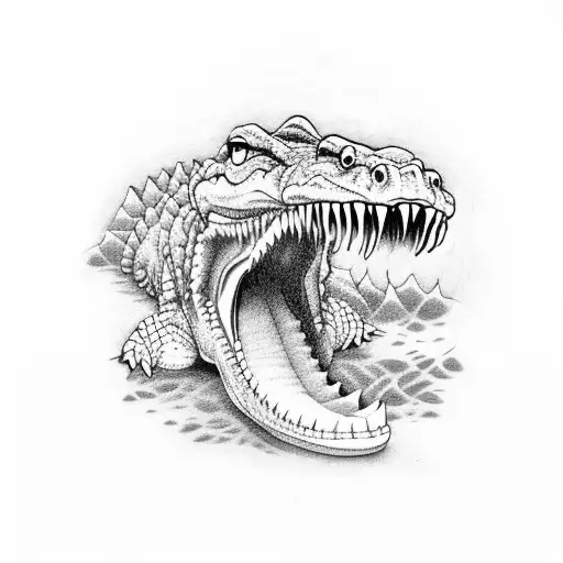 chill but fierce crocodile with long curvy tail tattoo design idea