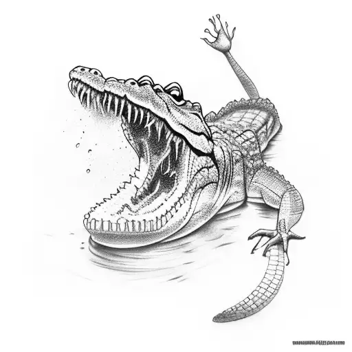 chill crocodile with long curvy tail tattoo design idea