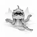 chill but fierce crocodile with long curvy tail hunting  tattoo design idea