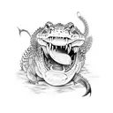 chill but fierce crocodile with long curvy tail hunting  tattoo design idea