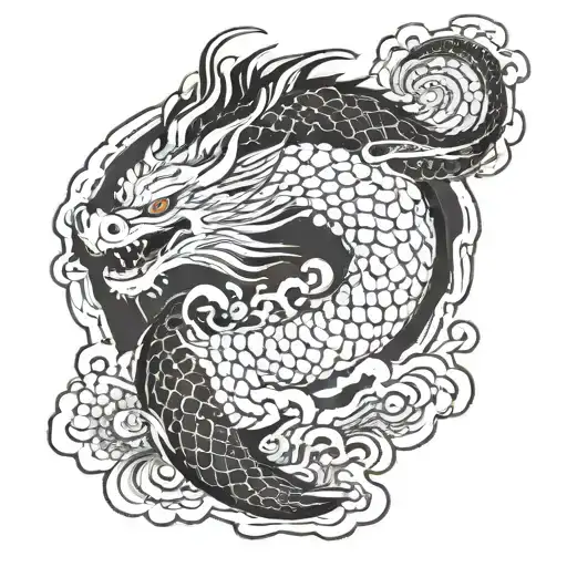 dragon with koi fish swimming upstream tattoo design idea
