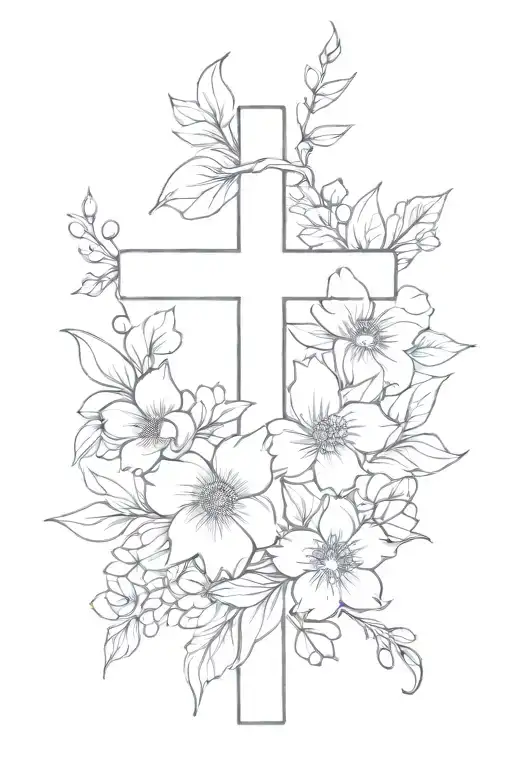floral cross tattoo design idea