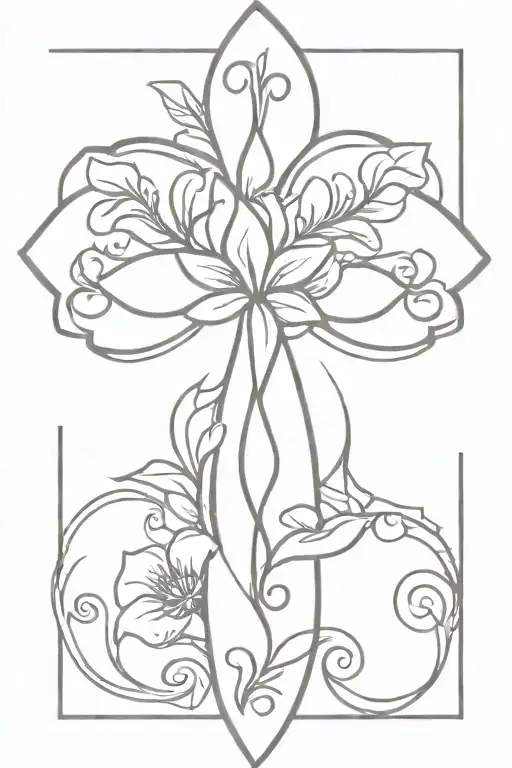 floral cross tattoo design idea