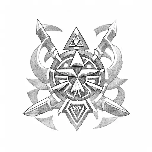 That's what I was thinking. A circular insignia in the centre of the sleeve depicting The Legend of Zelda's Master Sword tattoo design idea