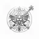 That's what I was thinking. A circular insignia in the centre of the sleeve depicting The Legend of Zelda's Master Sword tattoo design idea