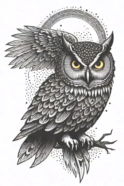 owl with wings spread wolf silhouette tattoo design idea