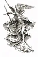 angel throwing down a spear while hovering tattoo design idea