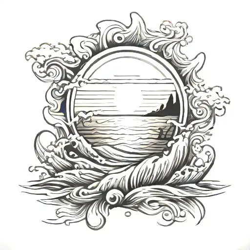 ocean sunrise tattoo design idea
