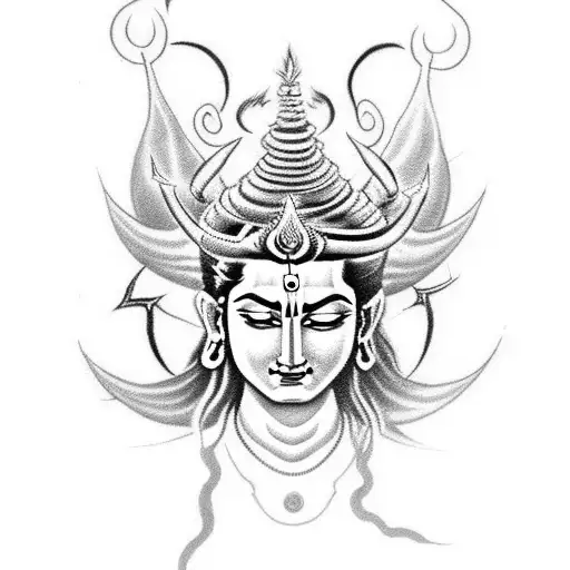 Tattoo of Shiva with lightning on both sides of face  This tattoo design depicts Shiva, the Hindu god of destruction and tattoo design idea