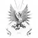 A dynamic composition featuring a triumphant eagle holding both the German and Cuban flags, representing the client's belief that anything is possible through struggle and victory. tattoo design idea