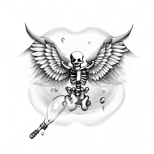 skeleton with wings blowing bubbles tattoo design idea
