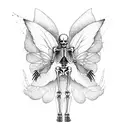 minimalist full body skeleton with fairy wings tattoo design idea