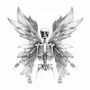 minimalist full body skeleton with fairy wings tattoo design idea