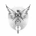 minimalist full body skeleton with fairy wings tattoo design idea