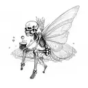 skeleton with fairy wings blowing bubbles tattoo design idea