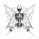 minimalist skeleton with fairy wings blowing bubbles tattoo design idea
