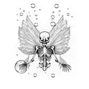 minimalist skeleton with fairy wings blowing bubbles tattoo design idea