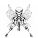 minimalist skeleton with fairy wings blowing bubbles tattoo design idea