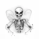 minimalist skeleton with fairy wings blowing bubbles tattoo design idea