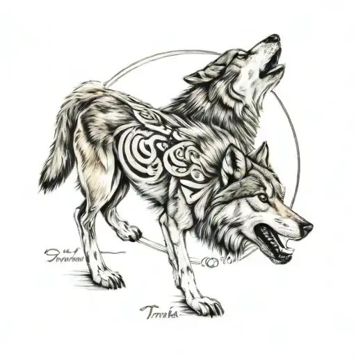 a wolf and turk word from old turkish mix both tattoo design idea