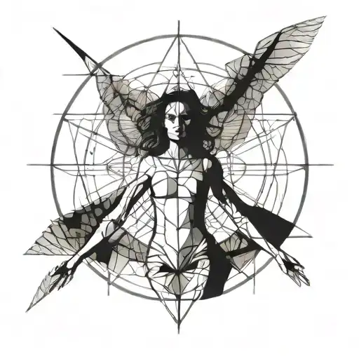 Vitruvian woman standing tattoo design idea