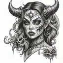 goth demon girl face with smoke coming tattoo design idea