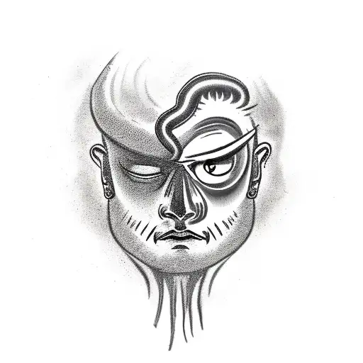 Male portrait with snake hair like medusa, made of stone and crumbling at chest tattoo design idea