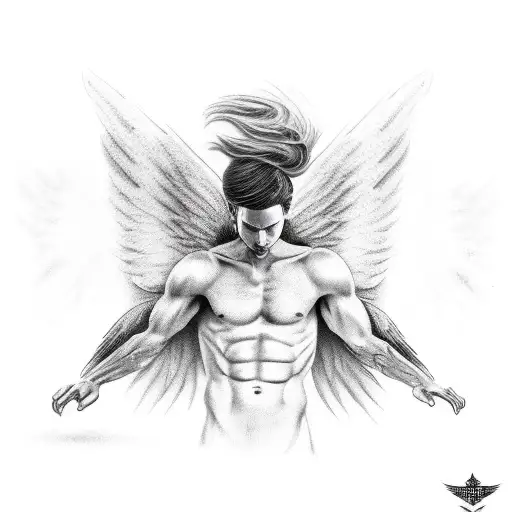 falling male angel tattoo design idea