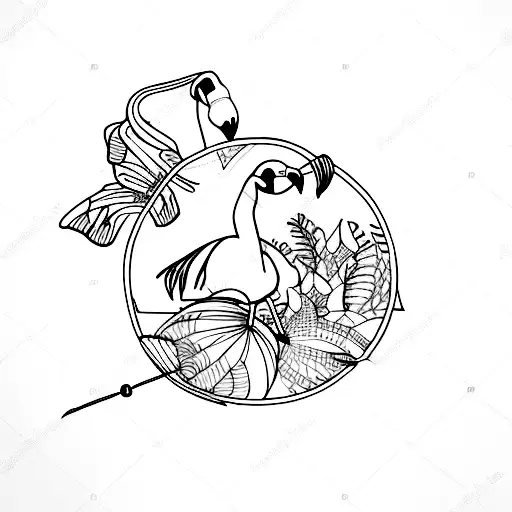 flamingo with butterflies and a lantern tattoo design idea