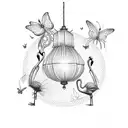 flamingo with butterflies and lanterns tattoo design idea