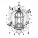 flamingo with butterflies and lanterns tattoo design idea