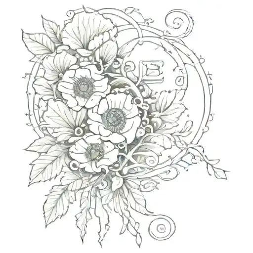 2007 in roman numerals with vines and poppy flowers wrapped around tattoo design idea