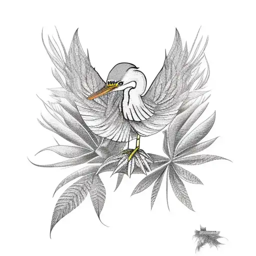 heron with a pot plant tattoo design idea