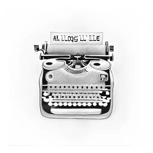 A blackwork tattoo of a vintage typewriter with the words 'Long live 30' typed out on the paper tattoo design idea