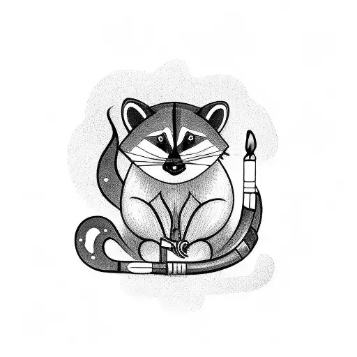 cartoon racoon  sitting on a flaming missile tattoo design idea