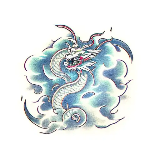 cloud, dragon, katana, demon tattoo design idea