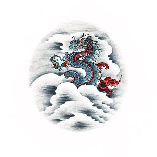 cloud, dragon, katana, yokai tattoo design idea