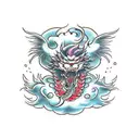 cloud, dragon, katana, demon tattoo design idea