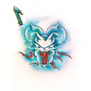 cloud, dragon, katana, demon tattoo design idea