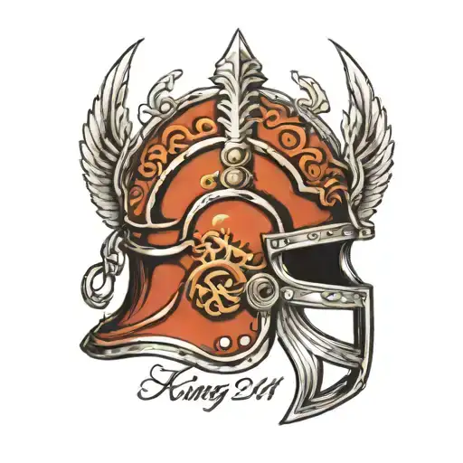 bible verse  1 king 20:11 on a  spartan helmet tattoo design idea