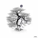extensive japanese bonzai tree with moon tattoo design idea