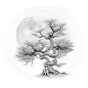 extensive japanese bonzai tree with moon tattoo design idea